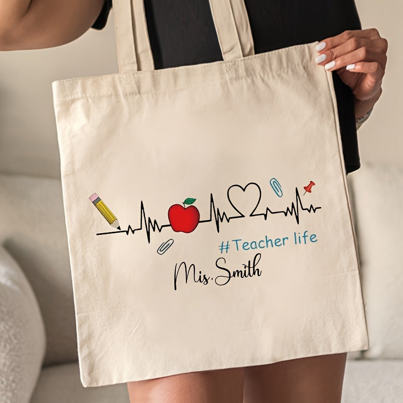 Customize your own canvas tote bag with your name for a unique and practical accessory perfect for teacher life. This shoulder bag is ideal for shopping, traveling, and everyday use, making it the best gift for teachers.