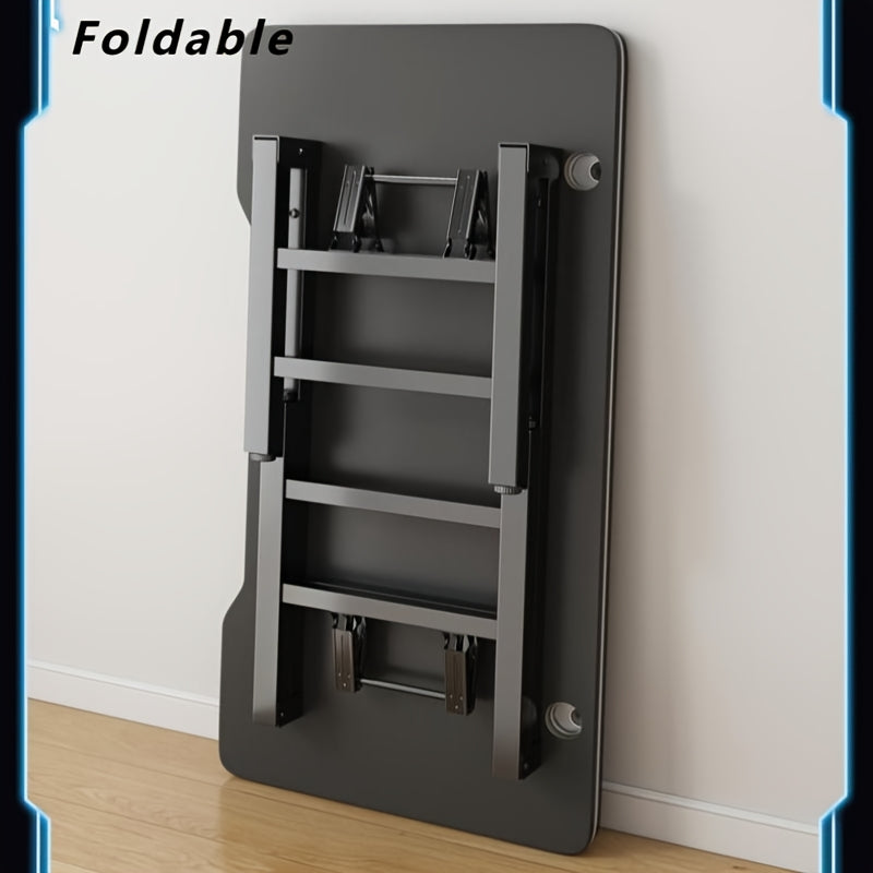 Modern foldable metal desk with fiber texture design, easy assembly, sturdy structure, ideal for home and office use, space-saving computer workstation.