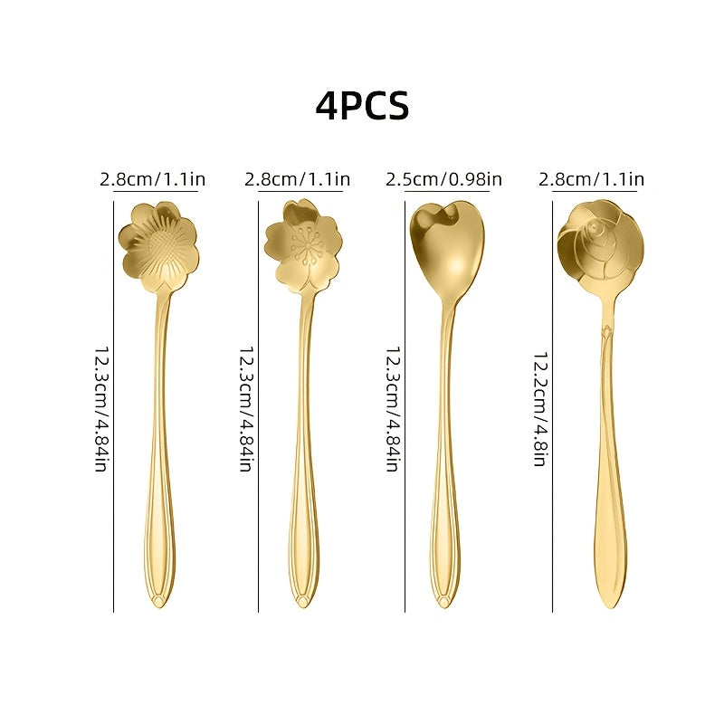 Set of 8 elegant stainless steel coffee spoons with a flower pattern; perfect for serving coffee and dessert. An ideal kitchen gift for coffee lovers, suitable for holidays such as Christmas, Halloween, Thanksgiving, Easter, and Hanukkah.