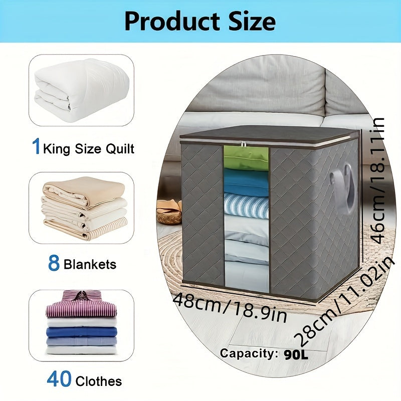 Set of 3 Portable Fabric Storage Boxes with Large Capacity, Foldable Design for Blankets and Clothing, Ideal for Organizing Bedrooms, Wardrobes, Dorm Rooms, and Closets