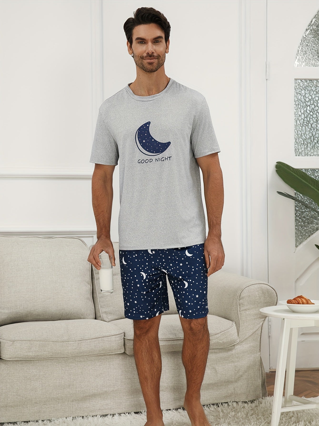 Men's Spring/Summer Moon Print Pajama Set