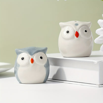 Set of 2 owl-themed ceramic salt and pepper shakers for outdoor picnics and BBQs, perfect for kitchen decor and gifting.