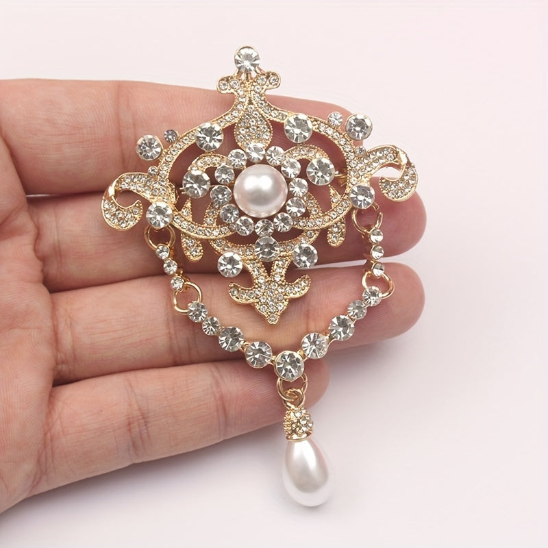 Elegant and sophisticated classic European courtly style pin featuring a vintage pearl brooch with an unconventional shape and water opal embellishments.