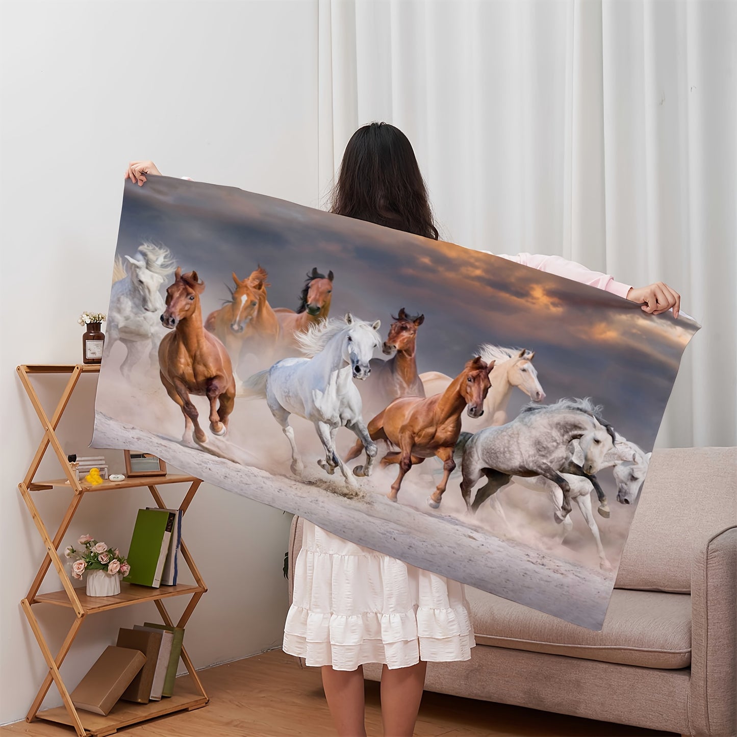 Soft and lightweight beach towel with galloping horse design, perfect for animal-themed vacations and outdoor activities. Ideal for sports, swimming, camping, fitness, and yoga. Great gift for family, friends, or loved ones, especially for Christmas.