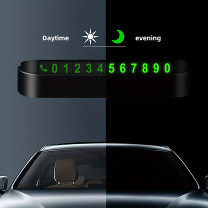 Luminous Car Dashboard Phone Number Plate made of durable PP material, universally fit for vehicles for easy display of contact information.