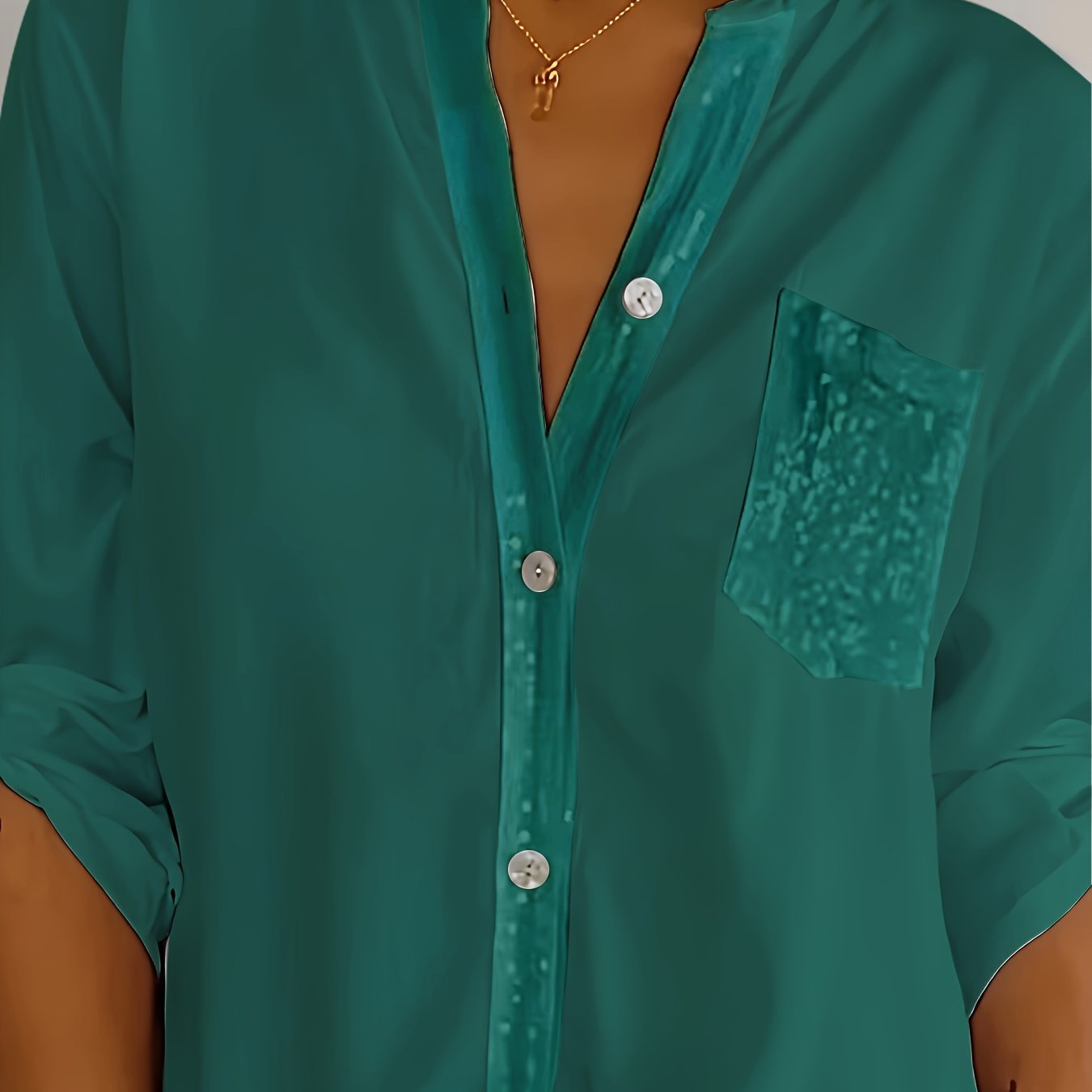 Women's Long-Sleeve Button-Up Shirt with Patch Pockets, Ideal for All Seasons, Designed for Casual Elegance.