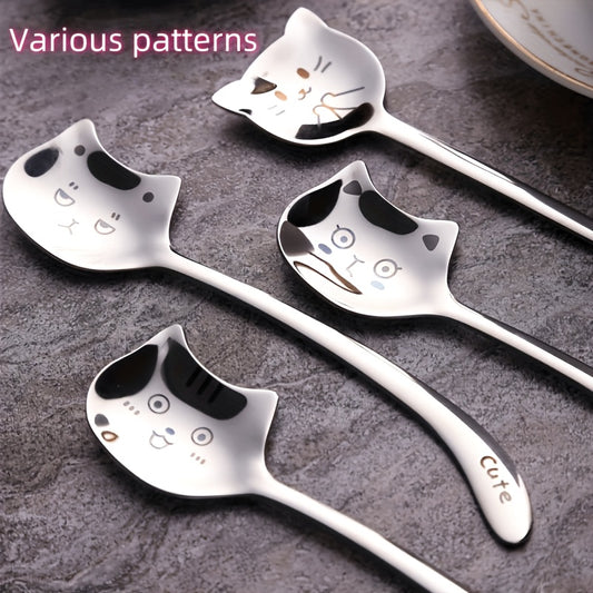 Durable stainless steel cat spoon with unique long handle design, perfect for coffee, tea, and dessert. Ideal as a birthday gift.