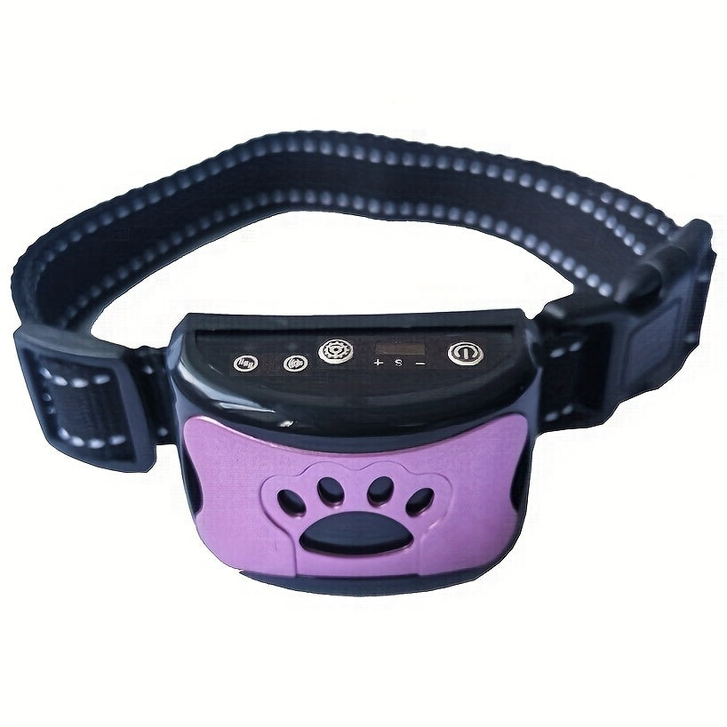 Rechargeable anti-barking dog collar with vibration training mode, USB charging, lithium polymer battery, and ≤36V operating voltage.