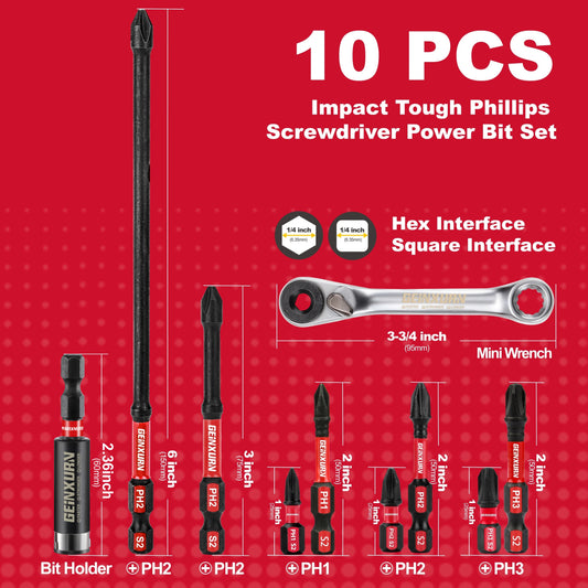 Phillips Impact Tough Screwdriver Power Bit set #1 #2 #3, Insert bit set PH1 PH2 PH3.