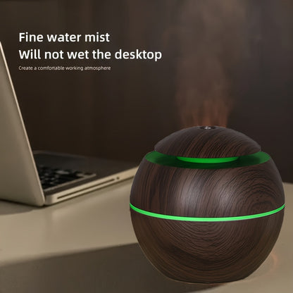 Hollow wood grain LED air humidifier with USB power, essential oil diffuser, 7-color night light, automatic off, mini cold mist for office, home, bedroom - alcohol free.