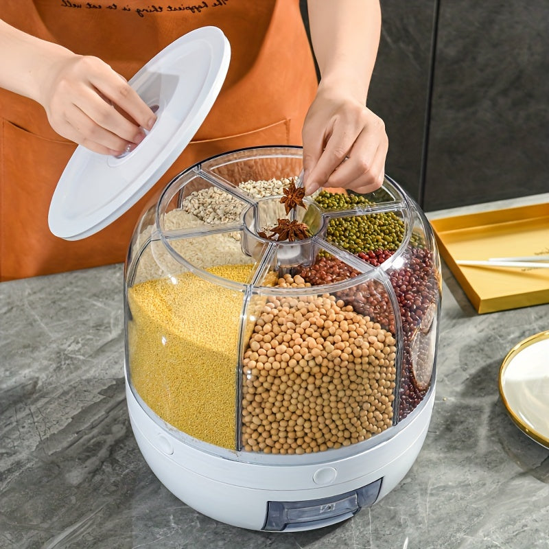 Large-Capacity Rotating Rice Dispenser - Airtight container for grains, dry foods. 5kg/10kg capacity, great for kitchen organization.