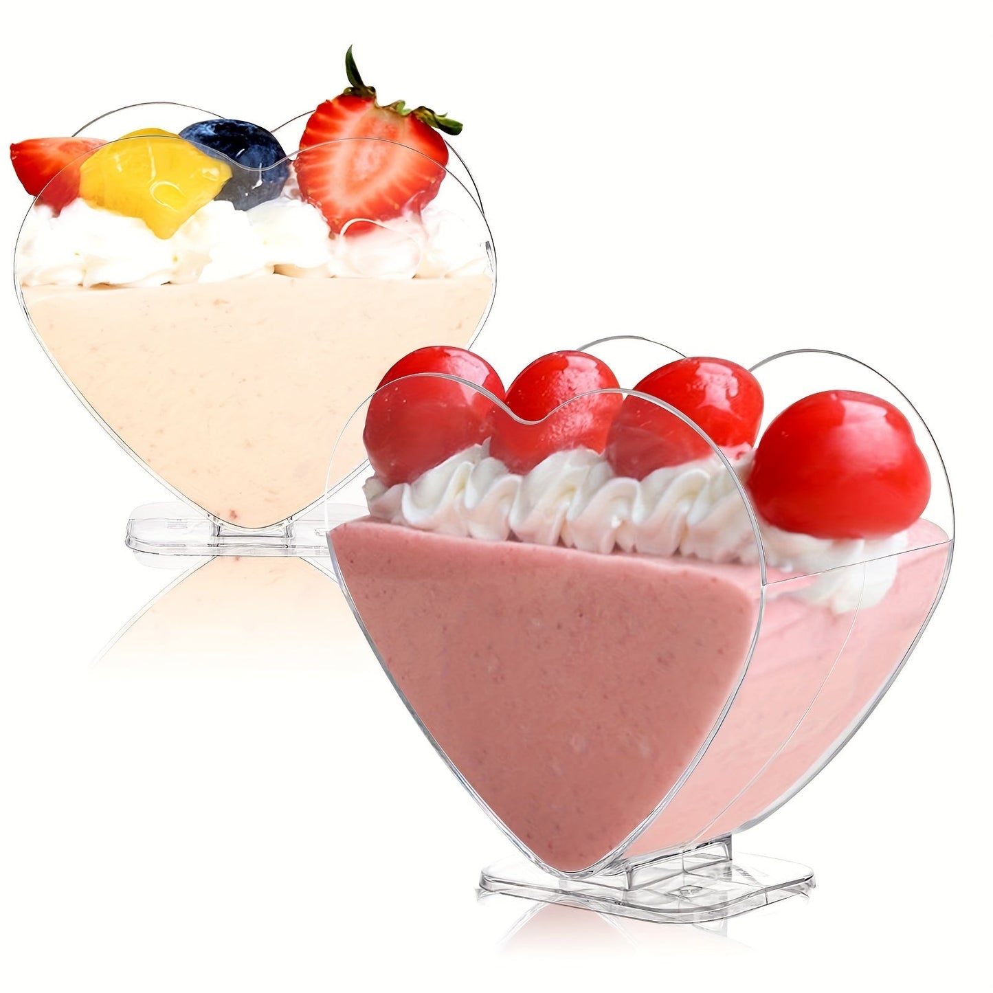 Set of 20, 3 oz Clear Plastic Mini Dessert Cups - Perfect for Parfaits, Appetizers, Heart-shaped Small Serving Bowls for Cakes, Ice Cream, Tastings, Parties, Buffets, and Weddings