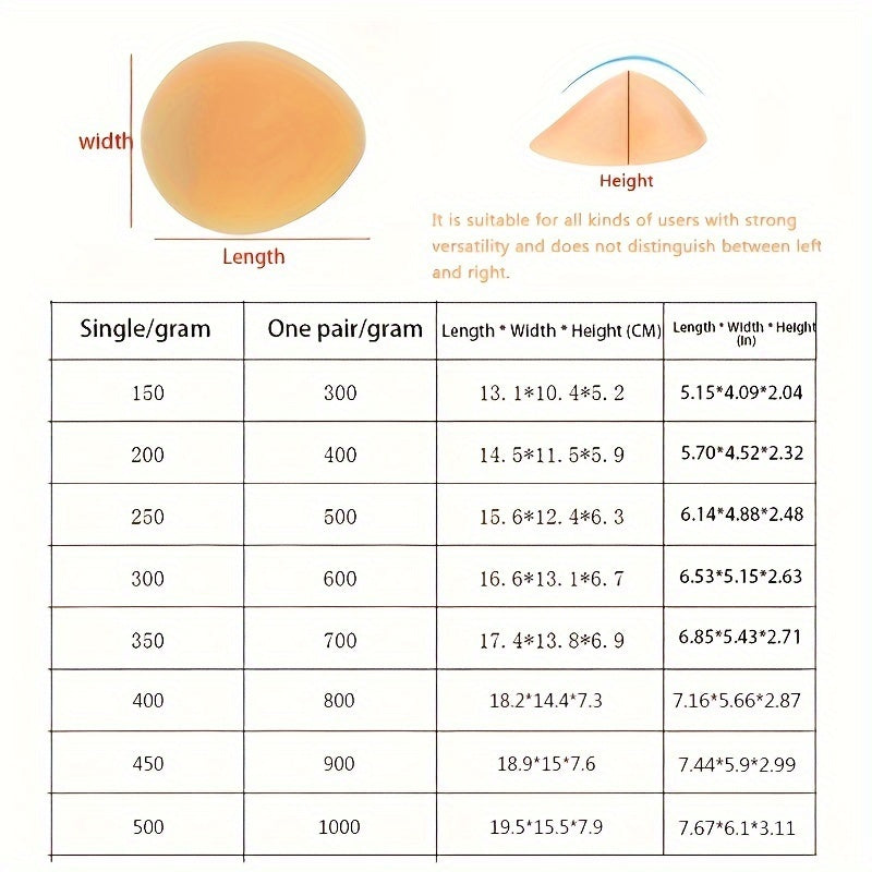 1 Pair Ladies' Breast Enhancement Silicone Pads, Water Drop-shaped Silicone Gel for Breast Cancer Surgery and Medical Prosthesis.