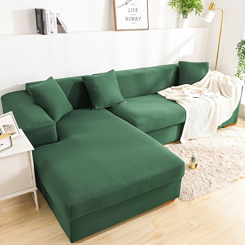 Modern sofa cover with non-slip elastic band, machine washable, made of 95% polyester and 5% spandex. Compatible with various sofa sizes, no printing, stitched craftsmanship, fabric weight of 100-120 g/m².