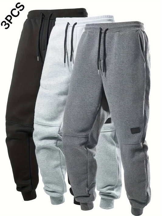 Men's plus size ribbed casual sweatpants with drawstring, pockets, made of comfortable lightweight polyester material in regular fit.