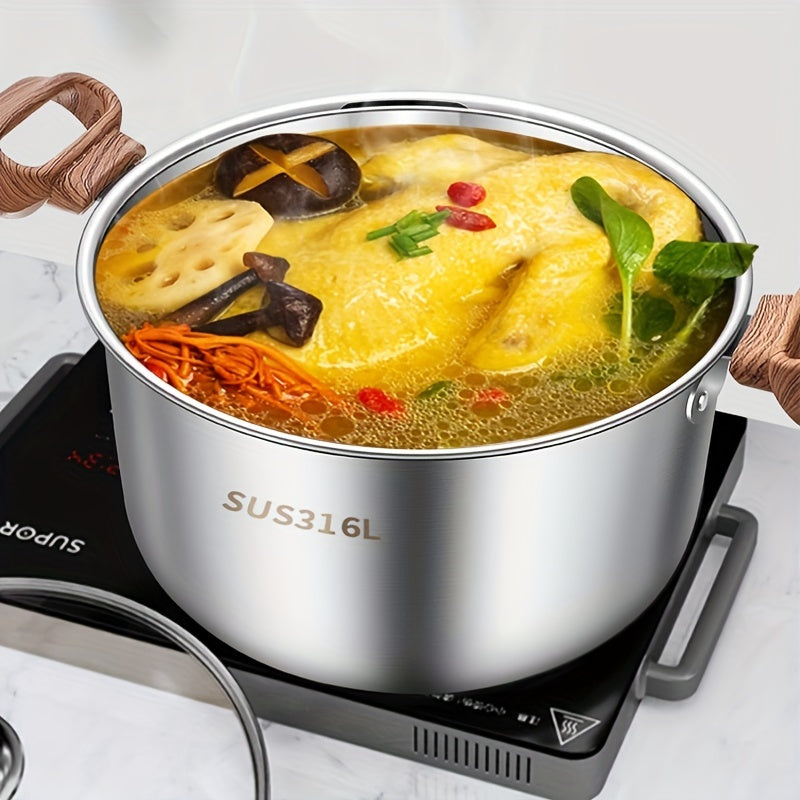 Large Stainless Steel Soup Pot with Thick Bottom & Glass Lid - Ideal for Making Stews, Sauces & Reheating - Stylish Addition to Any Home or Restaurant