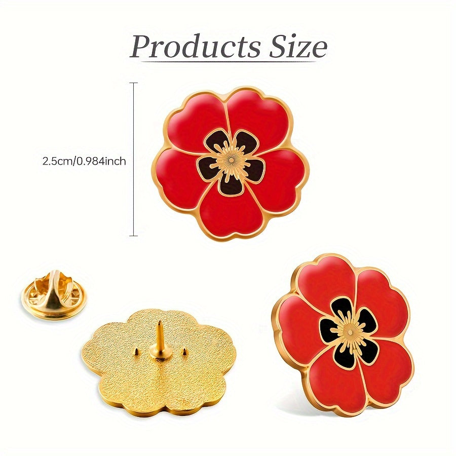 Set of 10 Patriotic Red Flower Brooches - Made of Alloy, Unique Men's Accessories