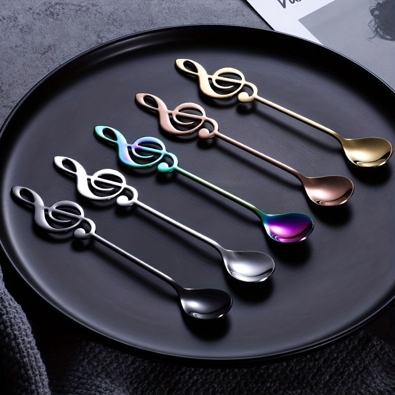 1-5 pcs of 304 stainless steel music note spoons for coffee and dessert.