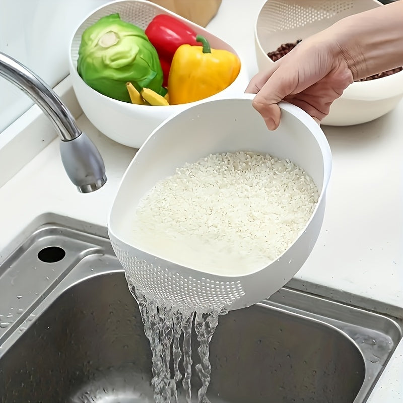 Versatile Plastic Rice Washing Bowl with Convenient Strainer - Safe for Food Use, Perfect for Easy Meal Preparation and Efficient Kitchen Workflow