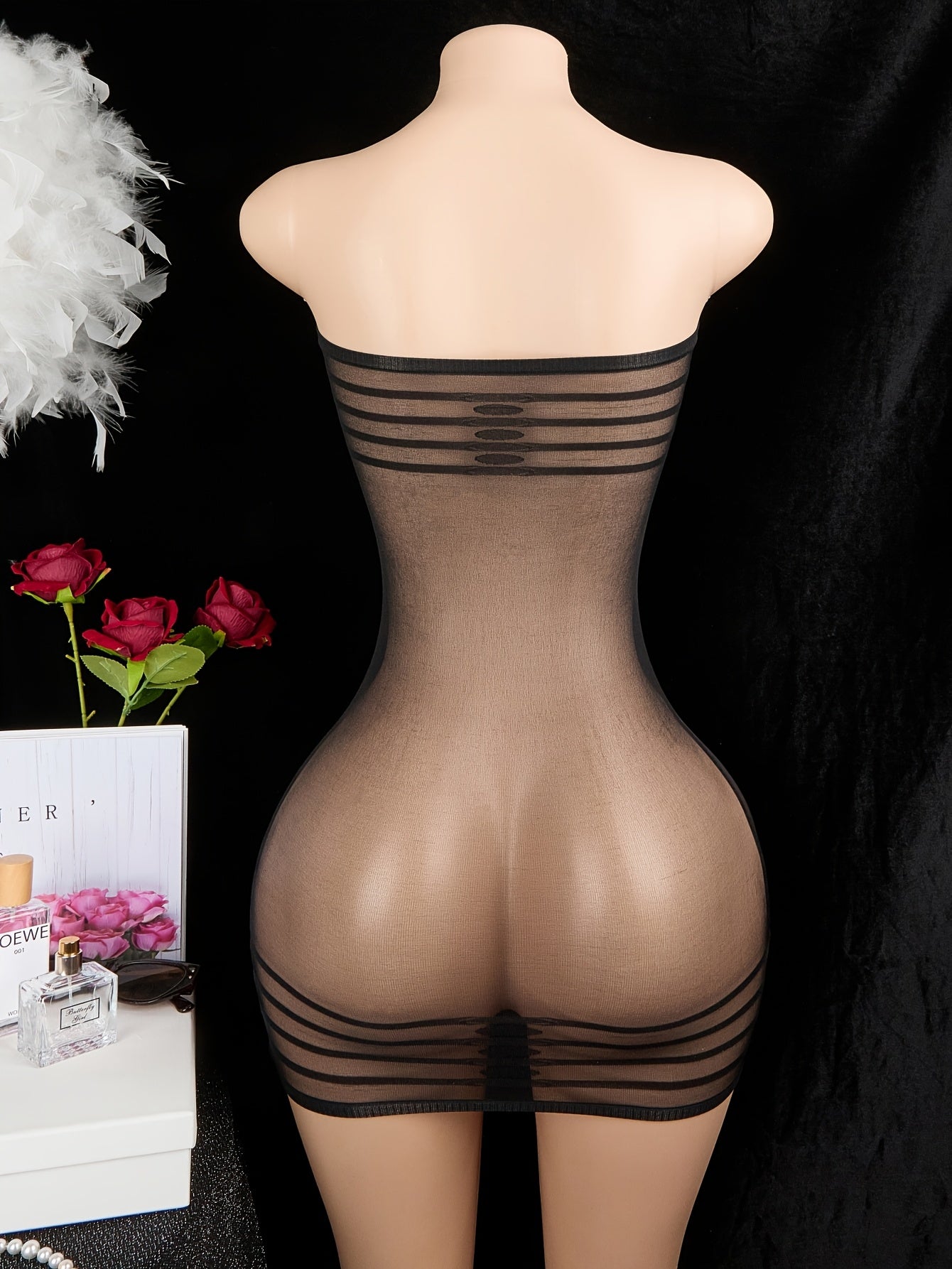 Р striped sheer bodysuit с топом-трубкой, короткой юбкой и прозрачным материалом. Комплект нижнего белья Teddy для взрослых.