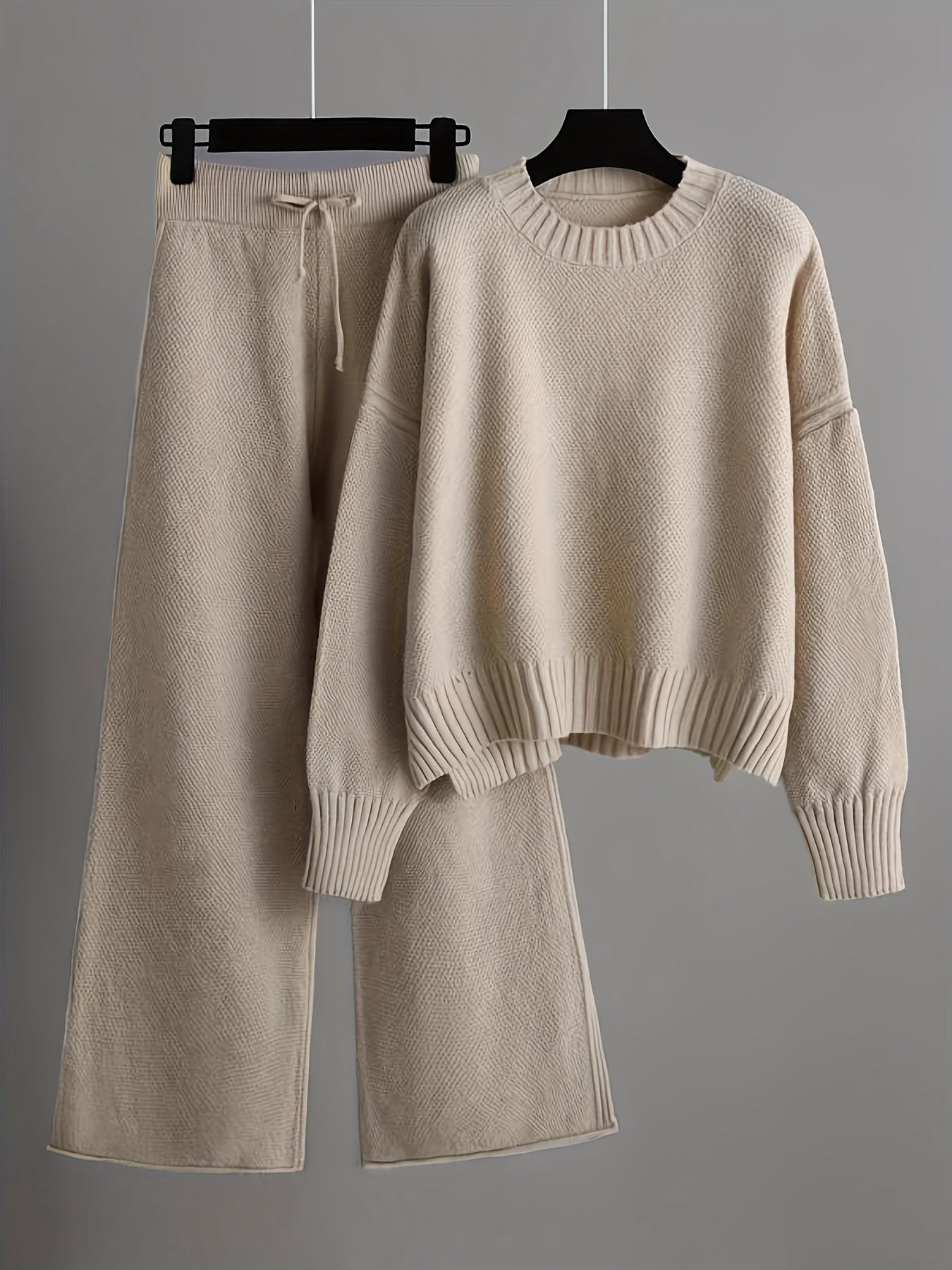 Fall/Winter Casual Knit Suit for Women with Loose Sweater and Wide Leg Pants