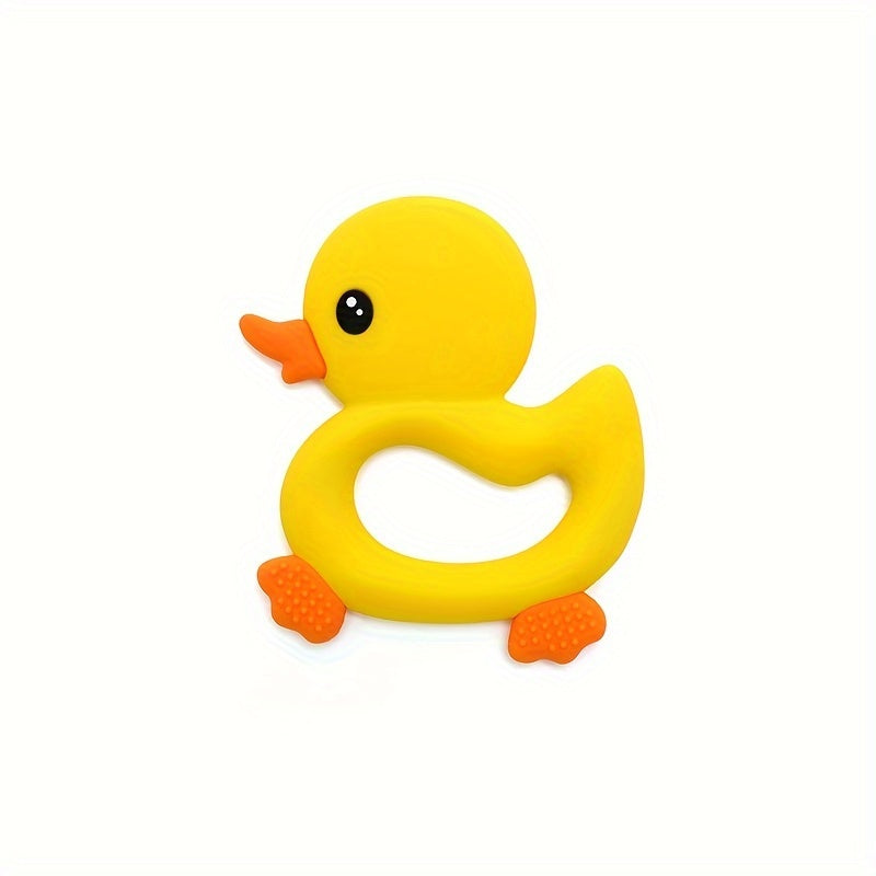 Silicone Baby Teether in Duck Shape - BPA-Free Oval Teething Ring for Infants, Easy-to-Hold Bath Toy, Perfect Gift for Boys and Girls