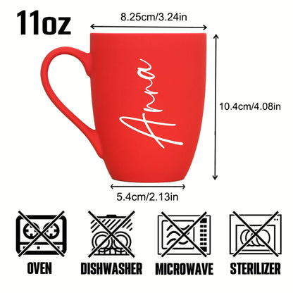 Custom 11oz ceramic coffee mug with personalized name design, ideal for birthday and Valentine's Day gifts for family and friends. Hand wash only.