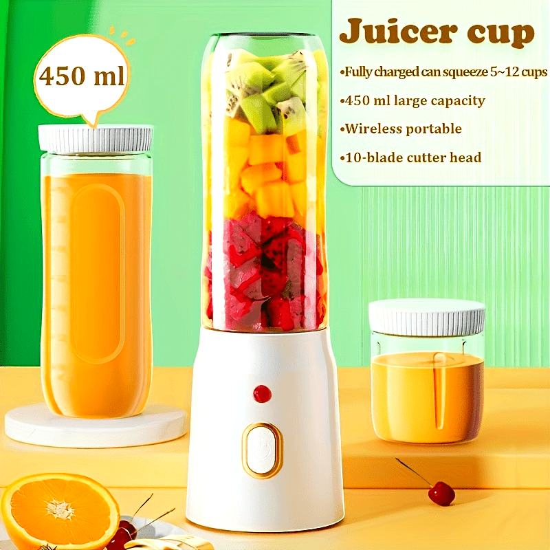 Introducing a convenient set of electric juicing cups in a portable dual-cup design, ideal for students and household use. This versatile juicer is equipped with USB charging and a lithium battery, making it a perfect companion for family, dormitory