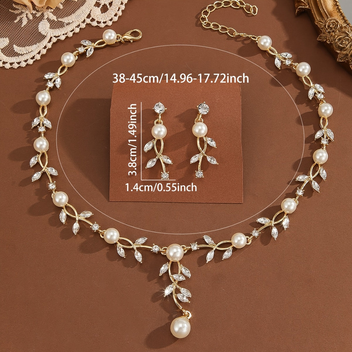 Exclusive 18K Gold-Plated Faux Pearl & Crystal Bridal Jewelry Set, Classy and Alluring Niche Pendant Necklace with Earrings for Wedding, Banquet, Valentine's Day - Perfect for Any Season.