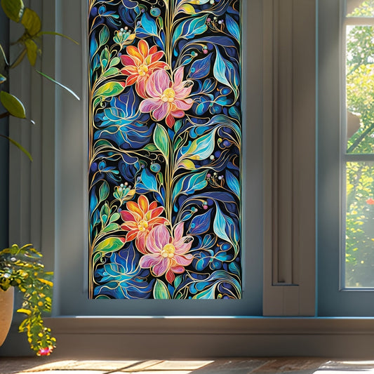 One piece of Vintage Floral & Geometric Stained Glass Window Film made of Static Cling PVC material. This 9mil thick film provides both privacy and sun protection, creating a decorative frosted glass effect for your home or bathroom. Featuring easy