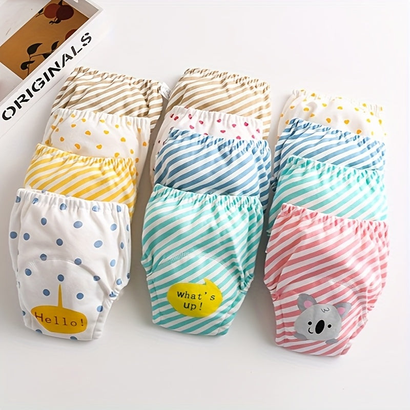 Ocean Green Striped Baby Diaper Cover with Bear Print, Korean Style, Waterproof Cloth Nappy Wrap, Washable & Reusable, Soft Breathable Knit Fabric Training Pants for Babies