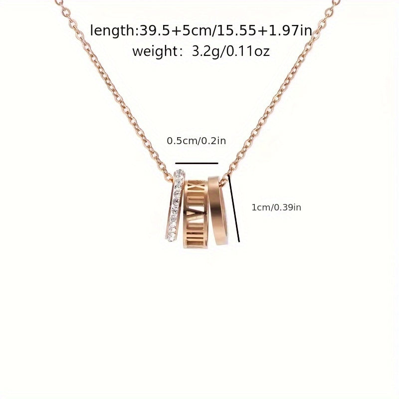 Stylish Pendant Necklace with Roman Numerals and Cubic Zirconia in 18K Gold Plating - Made of 316 Stainless Steel, Perfect Fashion Accessory for Women, Suitable for Everyday Wear and Gifting