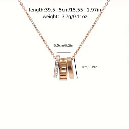 Stylish Pendant Necklace with Roman Numerals and Cubic Zirconia in 18K Gold Plating - Made of 316 Stainless Steel, Perfect Fashion Accessory for Women, Suitable for Everyday Wear and Gifting