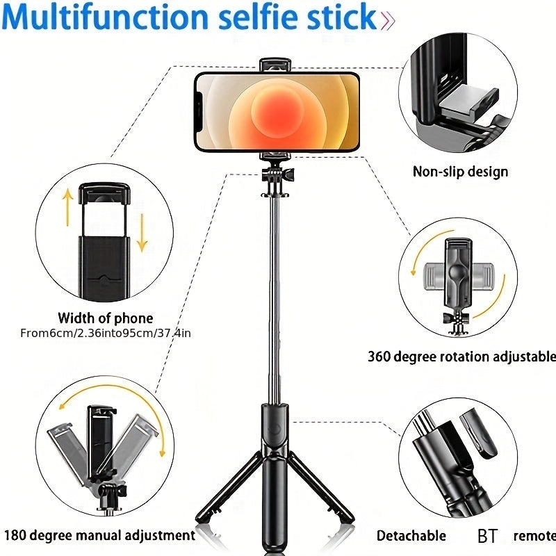 Portable travel bracket with wireless fill light and remote for selfie sticks with BT, compatible with S03 Wireless Selfie Stick.