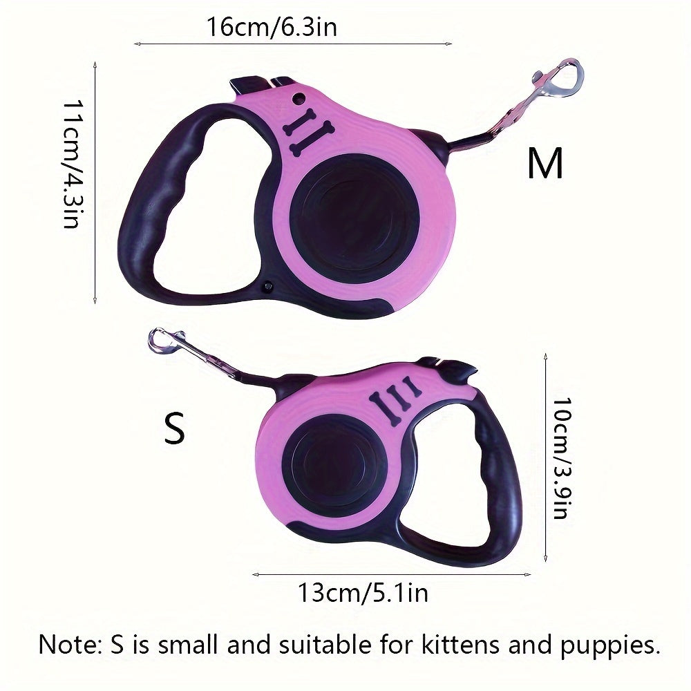 Sturdy dual-switch retractable dog leash offers easy control and comfortable grip.