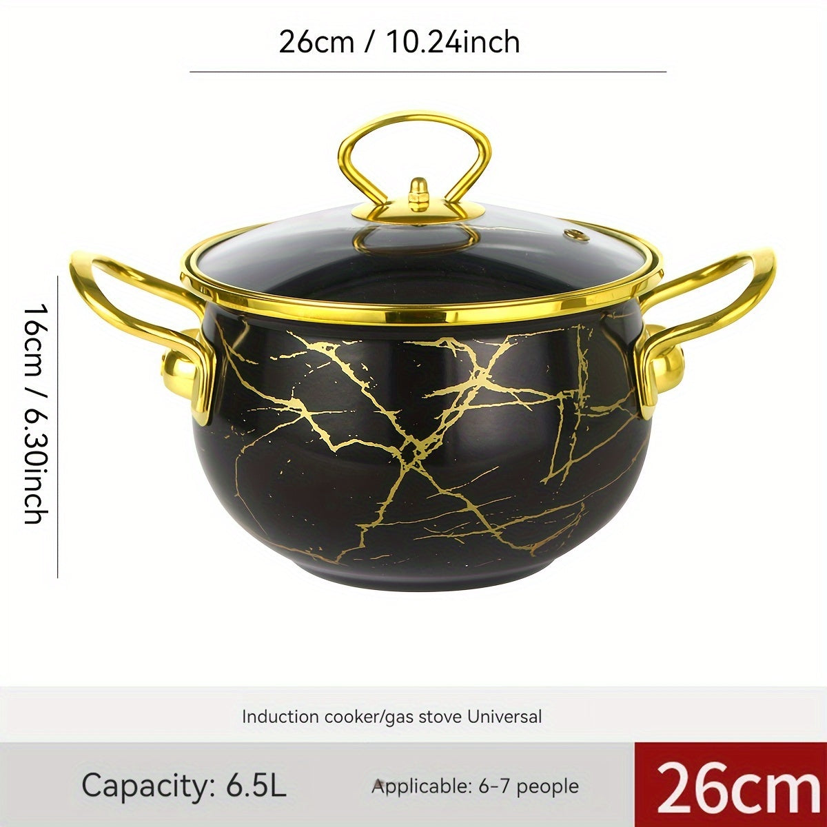 Large capacity stew pot, ideal for holiday soups and stews, seafood rice cooking, and serving at home or in a restaurant. This festive thick enameled pot is compatible with gas stoves and requires no electricity. A versatile addition to any kitchen!