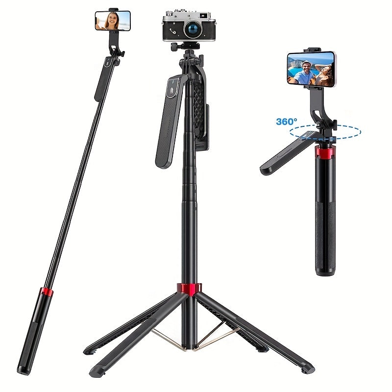 HKXYK 1pc Selfie Stick Tripod with Wireless Remote and 360° Rotatable Phone Stand, Universal Connector, Portable Aluminum Tripod for Video Recording and Live Streaming, Rechargeable Battery