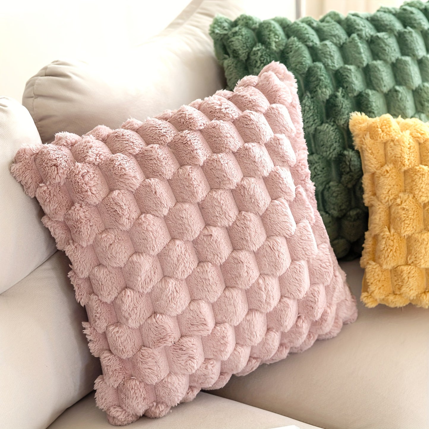 1pc Soft Plush Cream Couch Pillow Cover, Farmhouse Cushion Cover, Cozy Modern Home Decor, 45.72cm*45.72cm or 30.48cm*50.8cm, without insert.