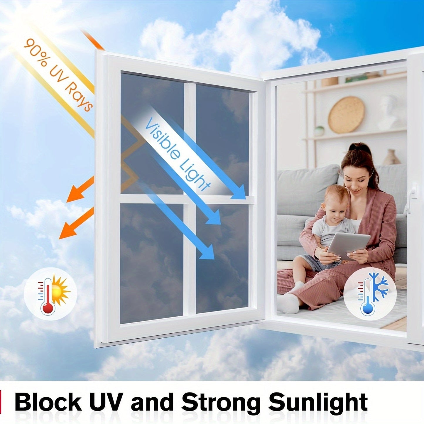 Convenient Privacy Window Film with UV Protection and One-Way Mirror Tint for Home & Office. Reflective Silvery Thermal Insulation, Self-Adhesive, for Window Glass.