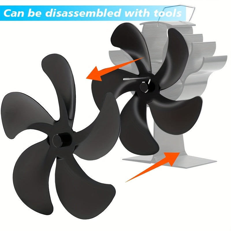 Fireplace fan accessories, featuring a 5-blade black aluminum alloy design with a blade diameter of 180mm.