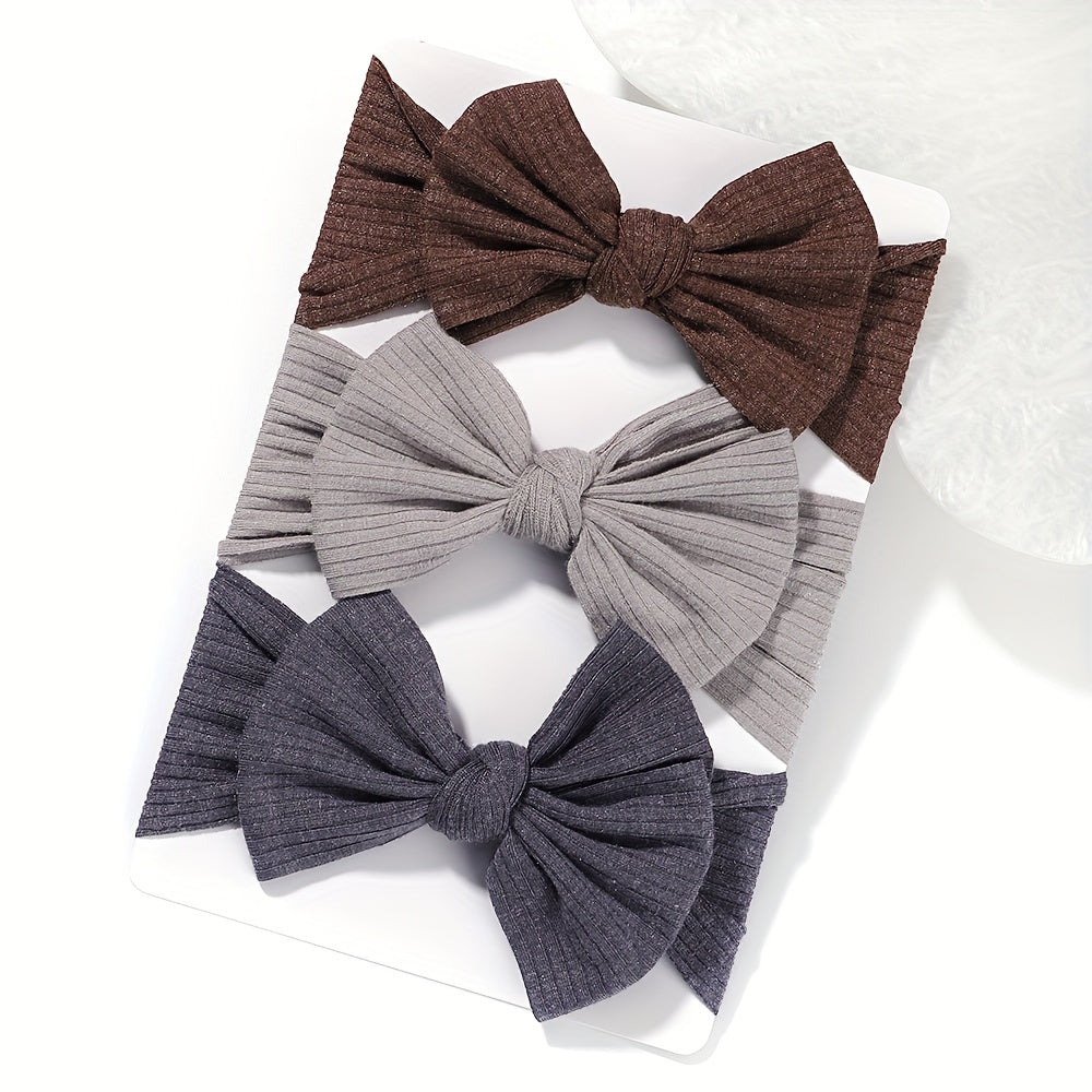 3 soft and stretchy bow hairbands for girls made of comfortable polyester, ideal for hairstyling