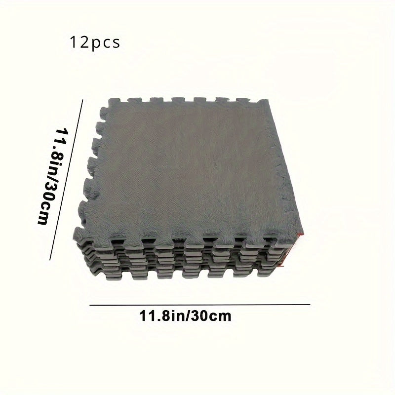 12 шт. Пухлые пенопластовые пазлы для пола LDQ - Утолщенные квадратные соединяемые коврики с серым стеганым дизайном и белыми краями, противоскользящие комфортные подушки для спальни и ползания. Стильно и