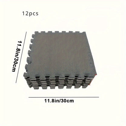 12 шт. Пухлые пенопластовые пазлы для пола LDQ - Утолщенные квадратные соединяемые коврики с серым стеганым дизайном и белыми краями, противоскользящие комфортные подушки для спальни и ползания. Стильно и