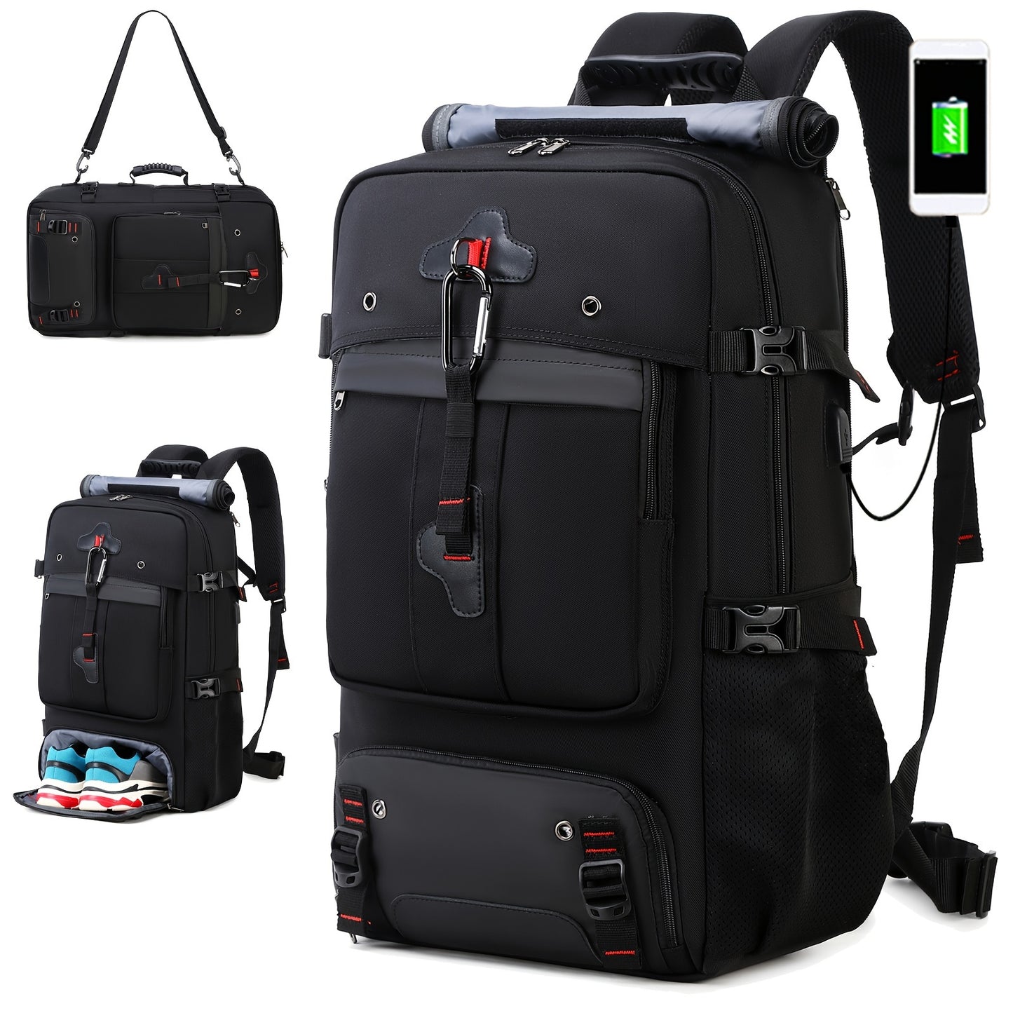 50L hiking backpack with shoe compartment, convertible for both men and women.