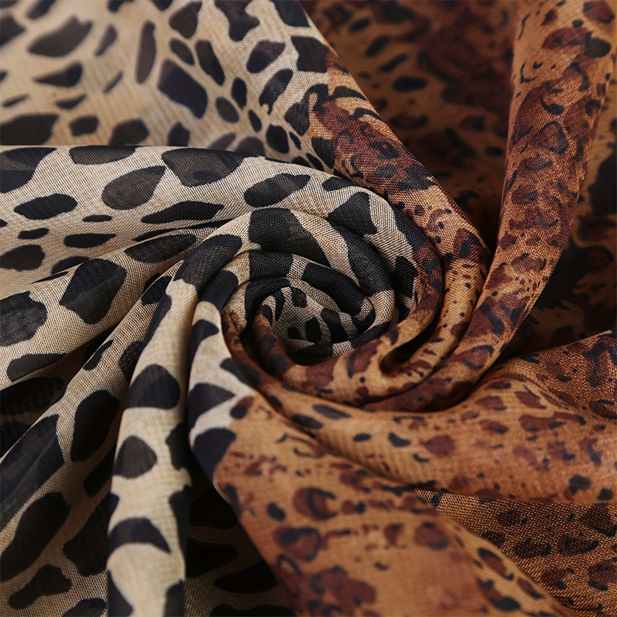 Women's boho style leopard print scarf made of 100% polyester chiffon, suitable for various occasions.