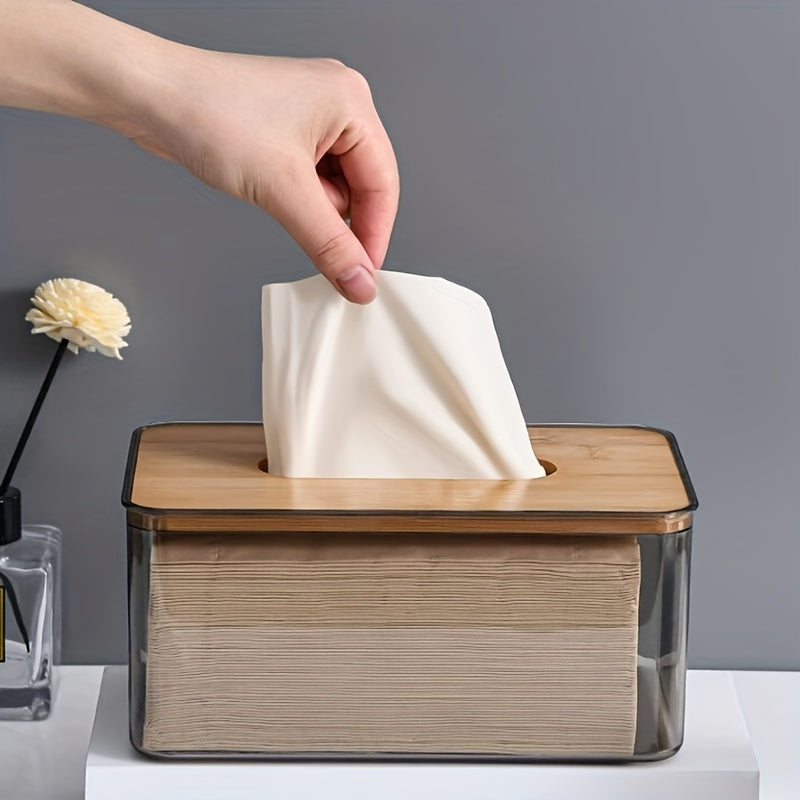 Stylish Bamboo-Lid Tissue Box - Luxe Bathroom & Dining Room Napkin Holder, Organize in Rectangular Shape