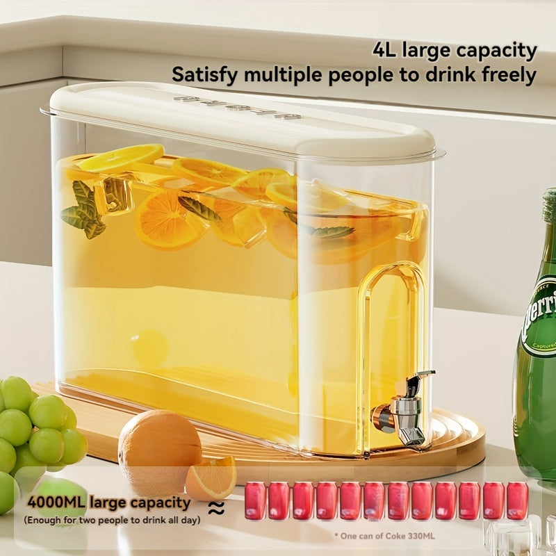 Plastic Beverage Dispenser with Spigot for Refrigerator - Large Capacity Cold Drink Pitcher, Fruit Infuser Water Jug for Juice, Tea, Cold Brew - Household Beverage Tub with Tap (1 Piece Set)