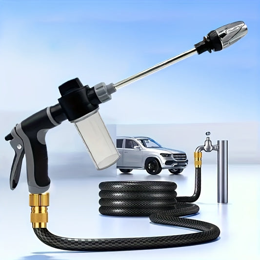 Versatile high-pressure car wash gun with adjustable spray rod, universal quick connect adapter, and standard thread for European and American use.