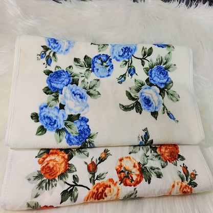 1/3 Floral Pattern Cotton Hand Towels, Soft and Absorbent for Home Bathroom, 73.66*34.04cm.