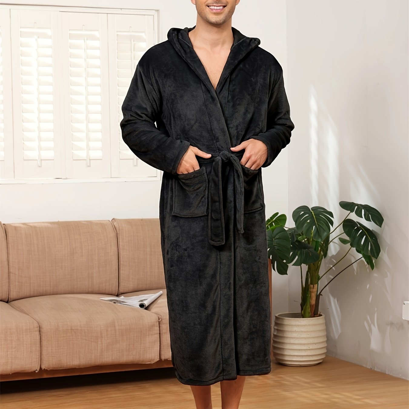 Solid color flannel nightgown for men